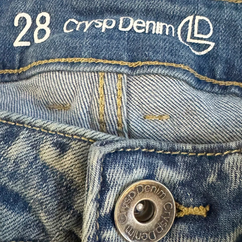 Crysp Denim Men's‎ Distressed Ripped Patch Jeans Sz 28 Blue 28x31 Moto Fit Biker